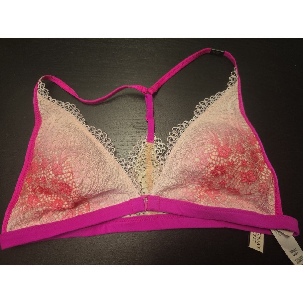 NWT Victorias Secret Med Pink Padded Ombre Lace Halter Front Close Lace Bralette